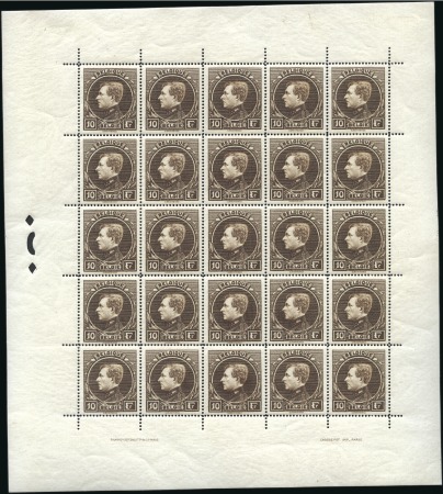 Stamp of Belgium » General issues from 1894 onwards 1929-41 Grand Montenez, tirage de Paris, 10F brun,