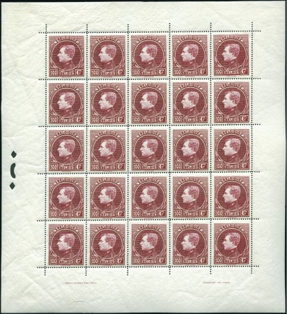 Stamp of Belgium » General issues from 1894 onwards 1929-41 Grand Montenez, tirage de Paris, 100F carm