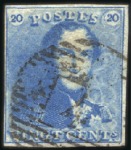 Stamp of Belgium » Belgique. 1849 Epaulettes - Émission 20c Bleu, lot de quatre nuances différentes compre