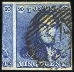 Stamp of Belgium » Belgique. 1849 Epaulettes - Émission 20c Bleu, lot de quatre nuances différentes compre