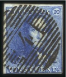 Stamp of Belgium » Belgique. 1849 Epaulettes - Émission 20c Bleu, lot de quatre nuances différentes compre