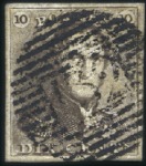 Stamp of Belgium » Belgique. 1849 Epaulettes - Oblitérations 10c Brun, lot de 10 exemplaires isolés plus une pa
