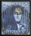 Stamp of Belgium » Belgique. 1849 Epaulettes - Oblitérations 20c Bleu, lot de 8 exemplaires plus une lettre mon