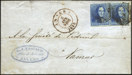 Stamp of Belgium » Belgique. 1849 Epaulettes - Oblitérations 20c Bleu, lot de 9 exemplaires isolés plus une ban