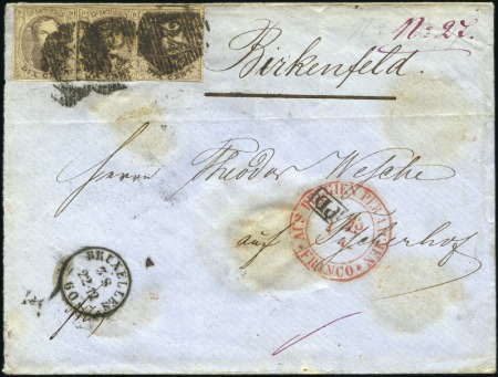Stamp of Belgium » Belgique. 1858 Médaillons arrondis - Émission 10c Brun, trois exemplaires avec petits défauts, o