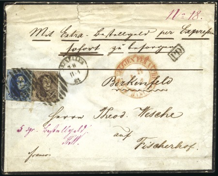 Stamp of Belgium » Belgique. 1858 Médaillons arrondis - Émission 10c Brun et 20c bleu, oblitération de la perceptio
