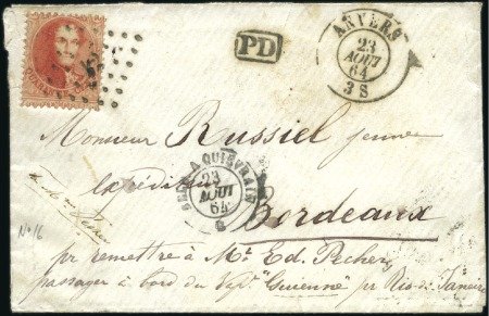 Stamp of Belgium » Belgique. 1863 Médaillons dentelés 12 1/2 : 13 1/2 40c Carmin-rose, oblitération losange de points 12