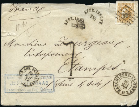 Stamp of Belgium » Belgique. 1869-83 Nouveaux types et nouvelles valeurs - Émission 30c ocre sur enveloppe de Marchienne-au-Pont 19.05