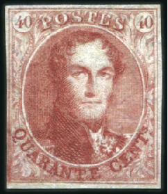 Stamp of Belgium » Belgique. 1849 Médaillons (filigrane encadré) - Émission 40c Carmin, très bien margé tout autour, la marge 