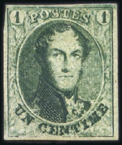 Stamp of Belgium » Belgique. 1861 Médaillons allongés - Émission 1c Vert, bien margé, neuf avec gomme originale, TB