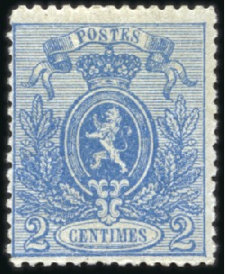 Stamp of Belgium » Belgique. 1866-67 Petit Lion - Émission 2c bleu, neuf avec gomme intacte, rare en cette qu