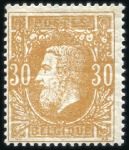 Stamp of Belgium » Belgique. 1869-83 Nouveaux types et nouvelles valeurs - Émission 30c ambre et 40c rose écarlate, ce dernier sur pap