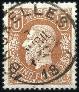 Stamp of Belgium » Belgique. 1869-83 Nouveaux types et nouvelles valeurs - Émission 5F brun-pâle, oblitération centrale de Bruxelles, 