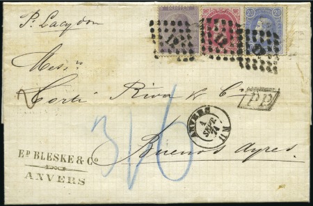 Stamp of Belgium » Belgique. Léopold 1er - Nouveau Type - Affranchissements mixtes, composés, etc. 1F violet en combinaison avec l'émission de 1869 2