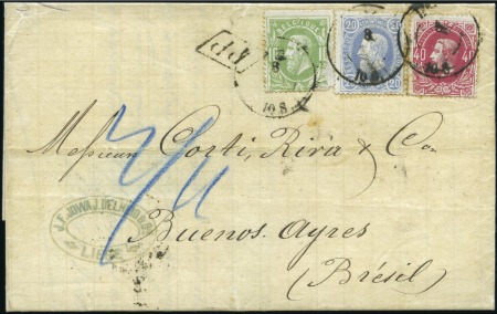 Stamp of Belgium » Belgique. 1869-83 Nouveaux types et nouvelles valeurs - Émission 10c vert (déf. d'origine) +20c bleu +40c rose-carm