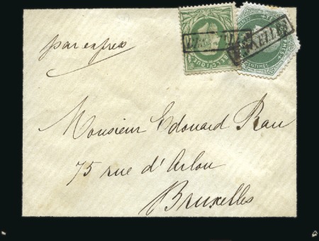 Stamp of Belgium » Belgique. 1869-83 Nouveaux types et nouvelles valeurs - Émission 10c vert en combinaison avec timbre télégraphe 25c