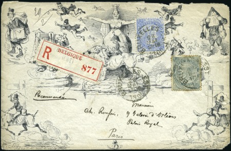Stamp of Belgium » Belgique. 1893-1900 Armoiries du Royaume et Léopold II fine barbe - Émission Enveloppe caricature Mulready "Fores's comic envel