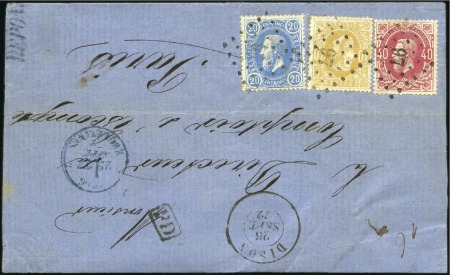 Stamp of Belgium » Belgique. 1869-83 Nouveaux types et nouvelles valeurs - Émission 20c bleu +30c ambre +40c rose sur lettre de Dison 