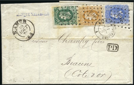 Stamp of Belgium » Belgique. 1869-83 Nouveaux types et nouvelles valeurs - Émission 10c vert + 20c bleu +30c ambre sur lettre de Namur