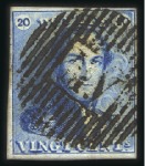 Stamp of Belgium » Belgique. 1849 Epaulettes - Oblitérations 20c Bleu, deux exemplaires margés, obl. Ambulant M
