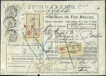 Stamp of Belgium » General issues from 1894 onwards 1879-82 Armes 1F Gris x3 sur Bordereau de Verviers