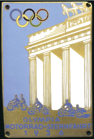 Stamp of Germany » German Empire » German Empire, 1933/45 Third Reich Olympic Motorcycling Tour to Berlin plaque, 48x72m