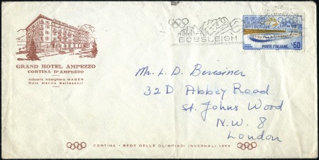 Stamp of Italy Grand Hotel Ampezzo advertising envelope with Olym