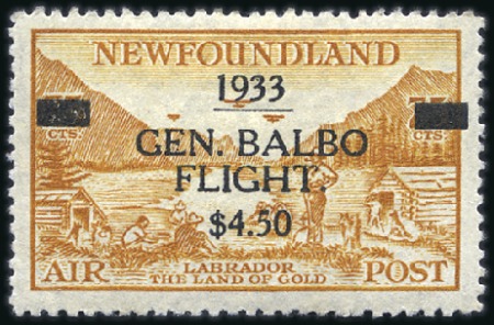Stamp of Canada » Newfoundland 1933 $4.50 Balbo Flight surcharge, lh, very fine,