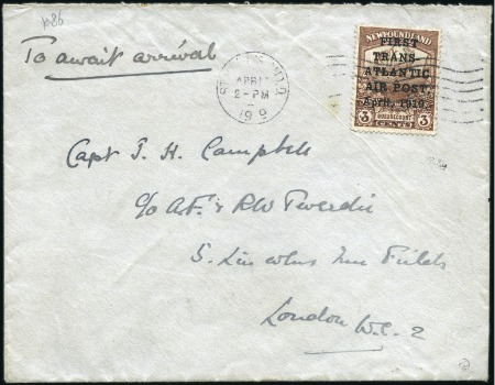 Stamp of Canada » Newfoundland 1919 Hawker Trans-Atlantic Flight surcharge tied b