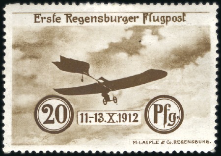 Stamp of Germany » German Empire 1912 Regensburger Flier Day and Airmail, 10pf Blac