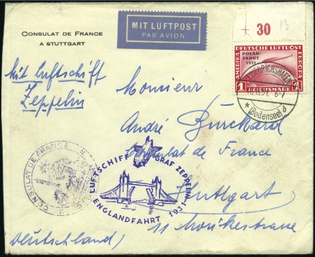 Stamp of Germany » German Empire 1931 Polar-Fahrt 1M and 2M values, each tied by F'