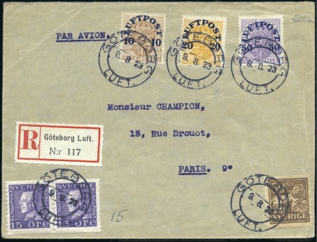 Stamp of Sweden 1923 (9 Aug.) FFC from Göteborg to Paris franked b