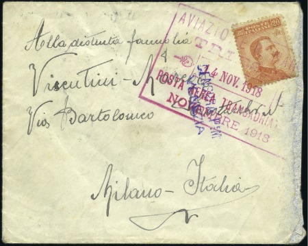 Stamp of Italy 1918 Trans-Adriatic military TRIAL FLIGHT cover wi