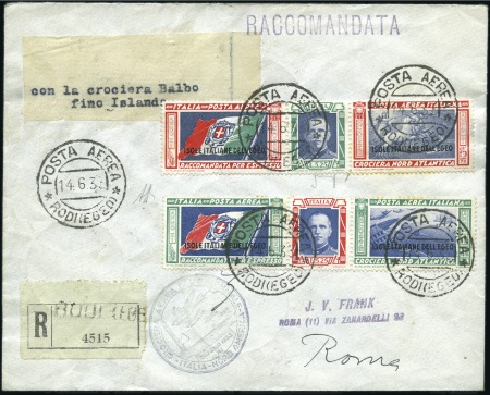 Stamp of Italy » Aegean Islands 1933 Balbo Trans-Atlantic Flight cover with both t