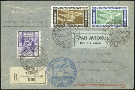 Stamp of Italy » Italian Colonies and Possessions » Tripolitania 1933 Balbo Trans-Atlantic Flight reg'd cover with
