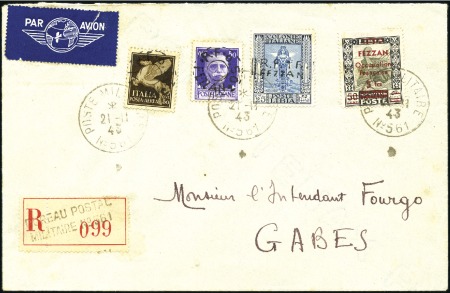 Stamp of Colonies françaises » Fezzan 1943 (20 Feb) reg'd airmail cover with 1Fr and 5Fr