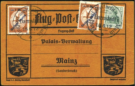Stamp of Germany » German Empire 1912 "Gelber Hund," two orange airpost cards with