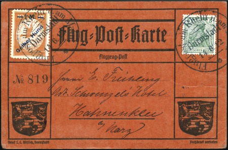 Stamp of Germany » German Empire 1912 "Gelber Hund," red airpost card, reg'd, with