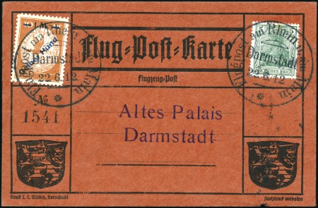 Stamp of Germany » German Empire 1912 "Gelber Hund," red airpost card, reg'd, with