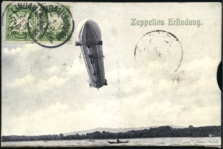 Stamp of Germany » German Empire 1909 Double picture postcard of a Zeppelin in flig