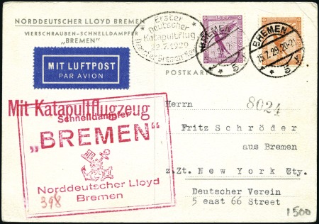 Stamp of Germany » German Empire 1929 First Catapult Flight from Steamship "Bremen"