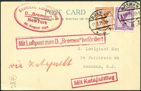 Stamp of Germany » German Empire 1929 (20 August) "Bremen" Catapult cover and postc