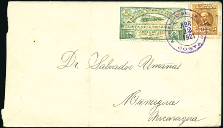 Stamp of Costa Rica 1921 San Jose to Managua FFC, two examples, each w