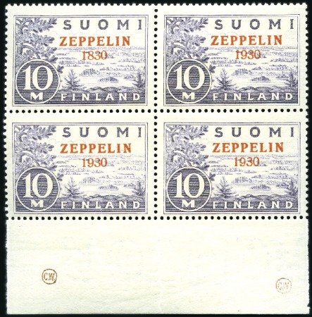 Stamp of Finland 1930 Zeppelin "1830" ERROR, top left stamp in lowe