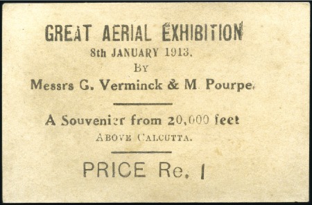 Stamp of India 1913 (Jan. 8) Calcutta Aerial Exhibition, small ca