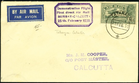 Stamp of India 1935 (Feb 25) Special demonstration flight from Bo