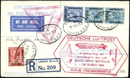 Stamp of Morocco Agencies (British Post Offices) 1933 (October) Zeppelin Chicago Flight reg'd cover
