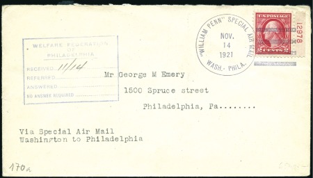 Stamp of United States 1921 (Nov. 14), Special "William Penn" flight cove