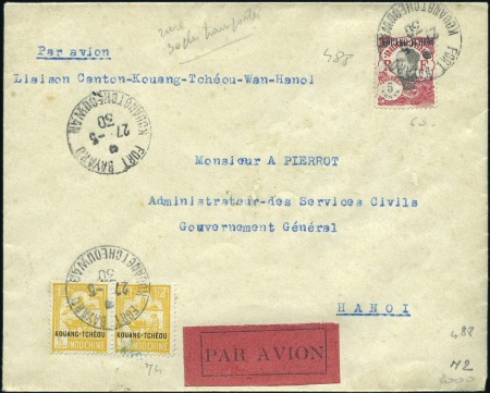 Stamp of Colonies françaises » Indochine 1930 Fort Bayard - Hanoi flight cover franked with