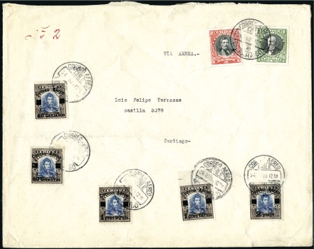Stamp of Chile 1927 First Airmail surcharge set, each plus postag